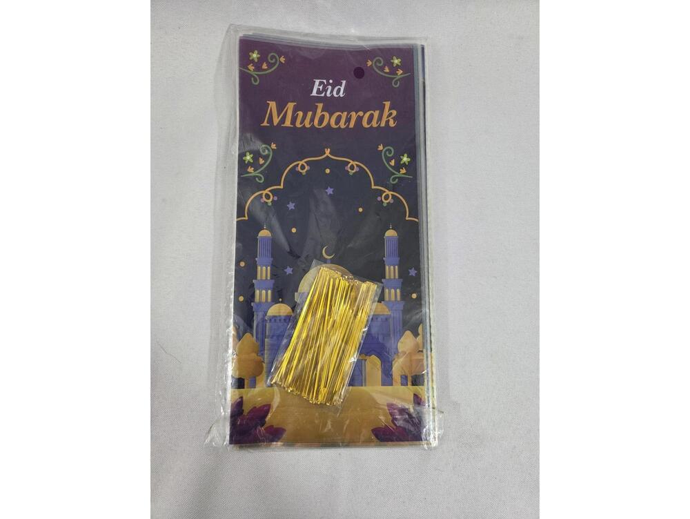 PEUTIER 100 Pcs Eid Mubarak Gift Bags Cellophane Treat Favors with Twist Ties